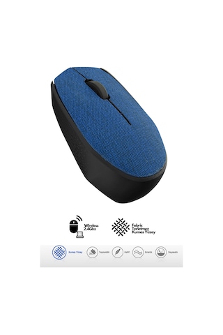 Mavi Kablosuz Usb 2.4ghz Terletmez Kumaş Fabric Yüzey 1.200dpi Hafif Kablosuz Mouse Diğer