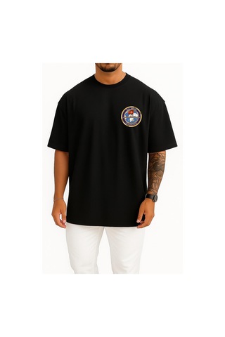 Bahriyeli Collection Oversize Tcg Bafra F505 Savaş Gemisi Cep Ve Sırt Tasarımlı Unisex T-shirt Siyah