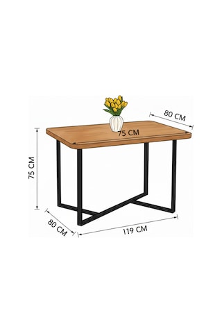 Metal Ayaklı Dikdörtgen Yemek Masası Atlantik 119x80x75 Cm Atlantik - Çam