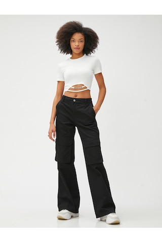 Koton Crop Tshirt Kısa Kollu Bisiklet Yaka Metal Aksesuarlı Ekru 3sal10178ık 3SAL10178IK010 Ekru