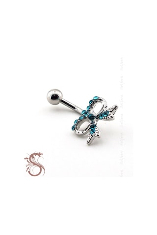 Mavi Taşlı Kurdele 316L Cerrahi Çelik Göbek Piercing P422 Mavi