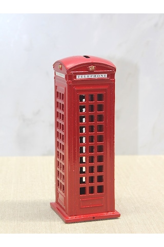 Delux Serisi Paralık Objesi Vitrin Süsü Dekoratif Metal Telefon Kulübesi Kumbara