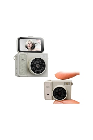 Mini Dijital Kamera 2k Video 1.47 İnç Ips Ekran 180 Flip Ekran Dahili Flaş Çoklu Filtre Desteği 60 Dakika Kullanım Süresi Kompakt Kamera S162 Krem