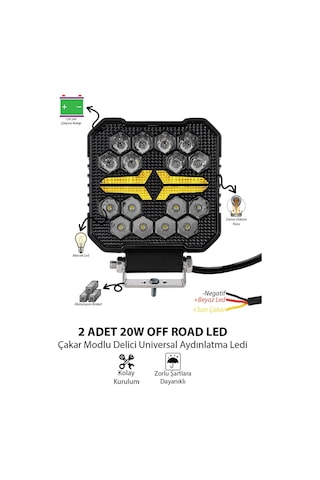 Off-road Kare Led Çalışma Lambası 2 Adet 20w -selamlamalı Gündüz Led Flash Mod & Delici Işık