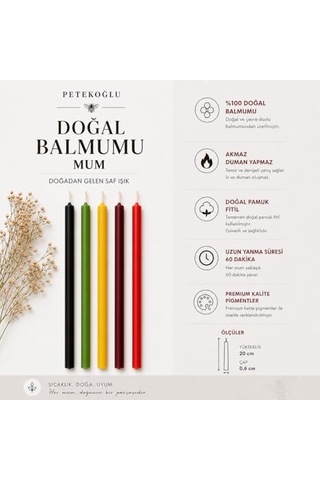 Adet 5 Renk Mum Dilek Mumu Doğal Petek Ince Uzun Parti Rituel Doğum Günü Mumu Beeswax Candle 5 Renk Birlikte Çok Renkli