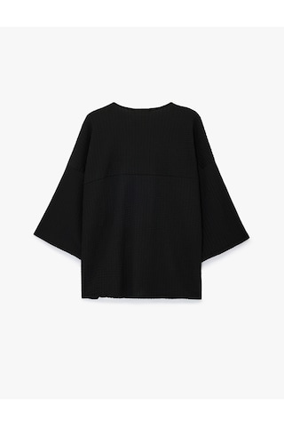 Koton Bürümcük Kumaş Geniş Uzun Kollu Bağlama Detaylı Dokulu Kimono Siyah 6sak30069ek