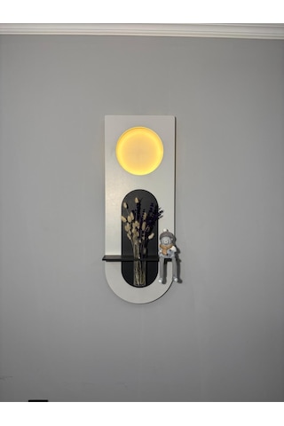 Mimoza Dekoratif Duvar Rafı Led Işıklı Ahşap İskandinav Tarzı Modern Çiçeklik Salon Duvar Rafı 30x80 Cm Paris Grisi - Antrasit
