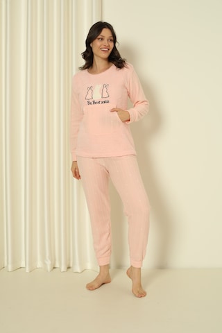 Wordex Fwn 04-3302 Peluş Welsoft Polar Kışlık Yumoş Tavşanlı Kadın Pijama Takımı Soft Pembe