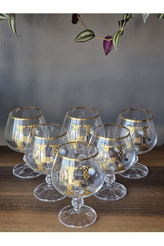 Fermato 6 'lı 24k El İşçiliği - Gerçek Altın İşlemeli 250 Cc'lik Kahve Yanı Kristal Bardak Horse Mix Çok Renkli