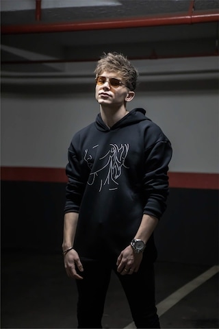 Clayes Çizgi Yüz Sweatshirt - Siyah Baskılı Oversize Kapüşonlu Siyah