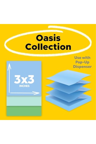 Post-it Süper Yapışkan%100 Geri Dönüştürülmüş Açılır Notlar, Oasis Koleksiyonu, 3 İnç X 3 İnç, 70 Yaprak,