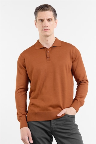 İmza Kiremit Polo Yaka Cepsiz Comfort Fit Classic Pamuklu Triko Kazak 1012255155