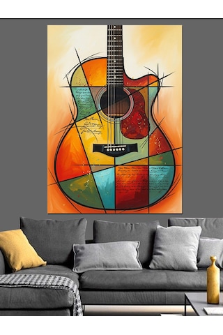 Art Deko Tasarımlı Klasik Gitar Dekoratif Kanvas - Mdf Ahşap Tablo
