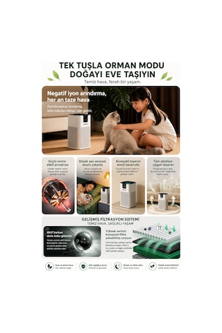 Ezere Pureair Akıllı Hava Temizleyici Hepa Filtreli Negatif İyon Hava Arıtıcı Beyaz