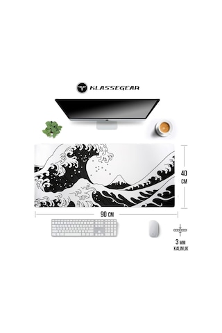 Klasse Pro - 10 Farklı Model Dikişli Kenar 90x40 Cm Oyuncu Gaming Mouse Pad Oki Nami Ura, 90x40 Cm