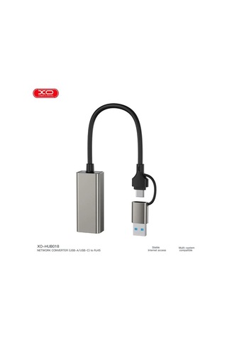 Ek Parça Veri Aparatı Ag Adaptörü Xo Hub018 Usb Ve Type-c'den Ethernet'e Dönüştürücü Rj45