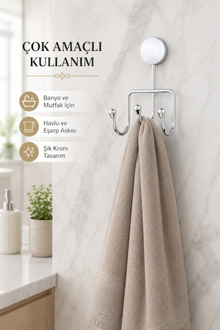 Alper Banyo Krom 3'Lü Banyo Askısı, Havlu Ve Bornoz Askılığı