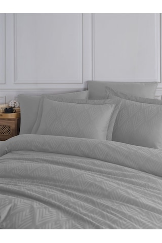 Tivoli %100 Pamuk Jakarlı & Saten Çift Kişilik Nevresim Takımı - Gri Rengi - 200x220 Cm Gri