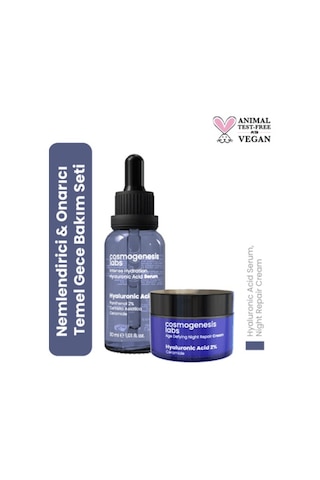 Cosmogenesis Labs Nemlendirici ve Onarıcı Temel Gece Cilt Bakım Seti Vegan