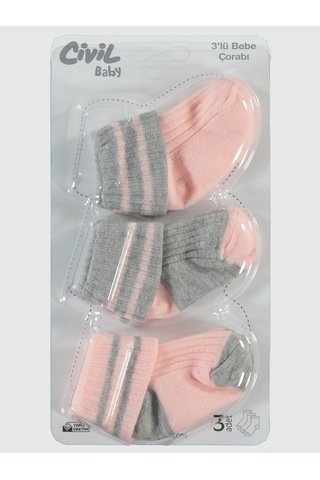 Civil Baby Kız Bebek 3'lü Çorap Set 0-24 Ay Pembe Pembe