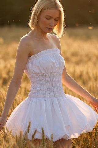 Fashion Cocktail Bubble Coquette Belden Gipeli Balon Etek Korse Esnek Bel Kabarık Etek Beyaz Straplez Gece Elbisesi