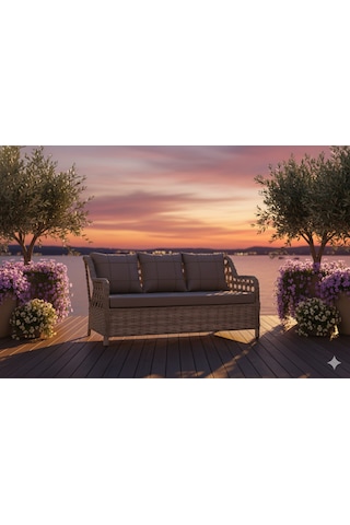 Zeytin Deluxe Rattan/örgü Bahçe Ve Balkon Koltuğu - 3 Kişilik Gri