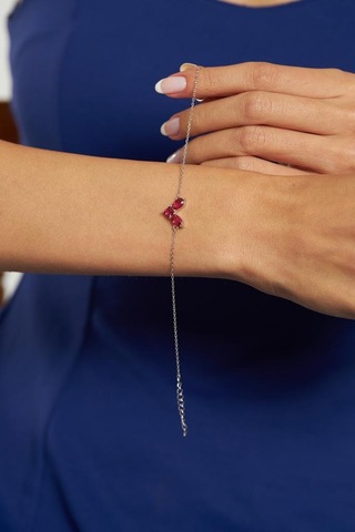 Roza Silver Yakut Taşlı Rodyum Kalp Minimal Gümüş Bileklik