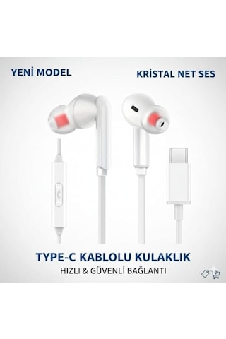 Kalın Silikon Kablolu Type C Kulaklık Tüm Typec Çıkışlı Cihazlara Uyumlu Tak Çalıştır Tak Kullan Bluetooth Gerekmez Mükemel Ses Bass Tiz Mikrofon Aaa Kalite Tc21 Beyaz