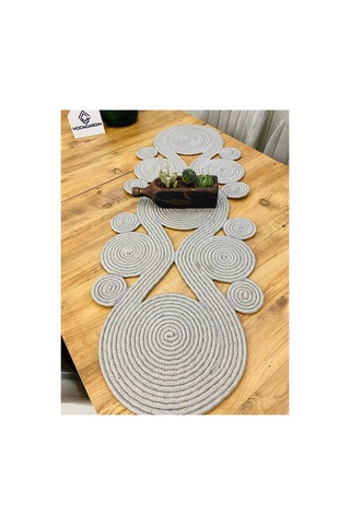 Jüt, Hasır,sarmal Model, Dekoratif Masa Örtüsü, Runner 40x110 Cm, Sehpa Örtüsü, Bohem Tarzı Gri Gri