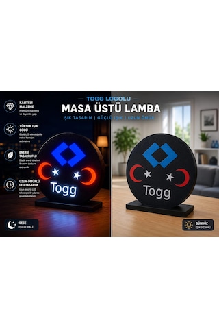 Togg Masa Lambası , Togg Logolu Led Işıklı Masa Lambası , Togg Gündüz Gece Masa Lambası Siyah