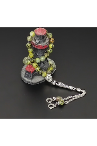 Yeşil Yosunlu Akik Doğaltaş Tesbih - 8 MM Küre Kesim - Ürün