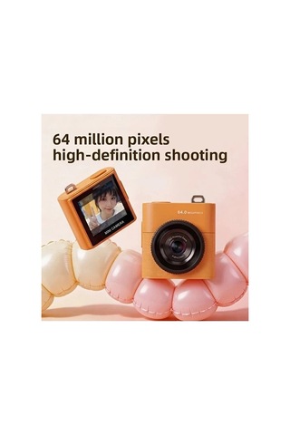 Mini Dijital Kamera 64mp 16x Digital Zoom Retro Vintage 1.4 Ekranlı Video Kamera Taşınabilir Tasarım Pembe