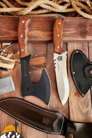 2 Li Outdoor Balta Bıçak Set Kamp Baltası Bıçağı Budama Baltası -