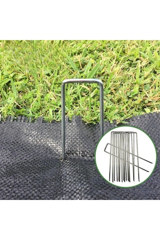 Crea.eco U-tipi Çadır Kazığı , Bahçe Örtüsü Sabitleme Kazığı 15 Cm 20 Ad 4 Mm Kalın Galvanizli Paslanmaz Tel Açık Gri