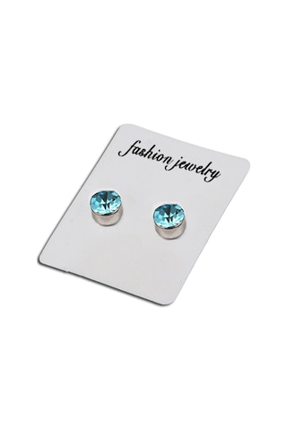 Vkemall Sağlıklı Manyetik Küpe - Çek Rhinestone Detaylı Kulak Mıknatısı 6mm Göl Mavisi