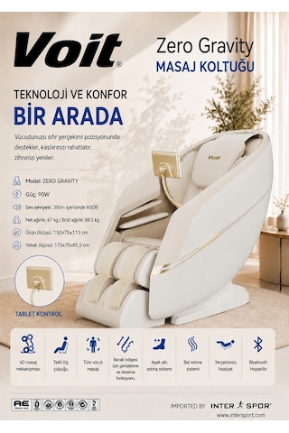 Voit Zero Gravity Masaj Koltuğu 4D Masaj Kumandalı Bluetooth Hoparlörlü MONTAJ GEREKTİRMEZ