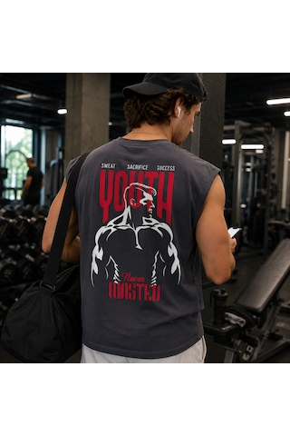 Urbantrendstore Baskılı Premium Sporcu Atleti Gym Tişört %100 Pamuklu T-shirt Füme