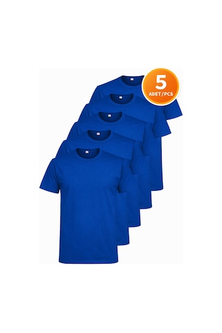 Hanclo Erkek Siyah Tişört 5 Li Paket Basic Pamuk Bisiklet Yaka Kısa Kollu T-shirt Mavi
