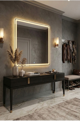 60x90 Cm Dokunmatik Led Banyo Aynası - Modern Tasarım Işıklı Duvar Aynası Günışığı
