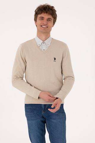 U.S. Polo Assn. Erkek Slim Fit V Yaka Taş Melanj Basic Kazak 50288881-VR225