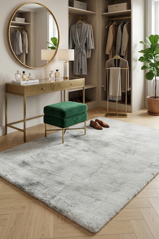 Yüksek Kalite Ekstra Yumuşak Kaymaz Özel Tabanlı Tavşan Peluş Halı Gri