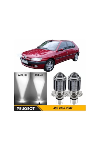 Peugeot 306 1993-2002 Uyumlu Mercekli Far Ampulü Led Xenon Beyaz Renk Far Şimşek Etkili Csp Led Lamba Uzun Kısa 2 Adet Takım