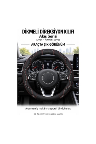Trobus Peugeot Partner 2024 Ve Sonrası Uyumlu Dikmeli Direksiyon Kılıfı Akış Siyah Kırmızı-beyaz Siyah - Kırmızı-beyaz