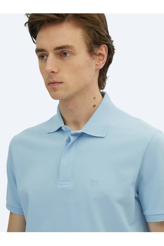 Kip Mavi Düz Polo Yaka %100 Pamuk T-shirt Mavi