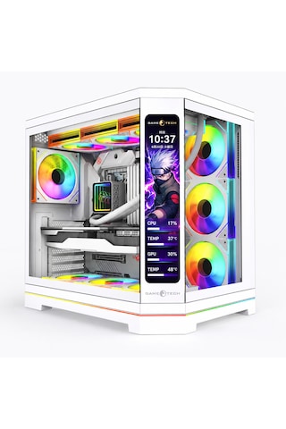 Gametech Vision V2 7x Argb Fanlı Lcd Ekranlı Oyuncu Bilgisayar Kasası Beyaz