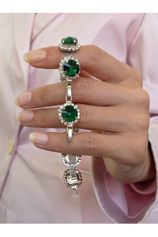Riviere Kristal Taşlı Çiçek Model Yeşil Renkli Bileklik