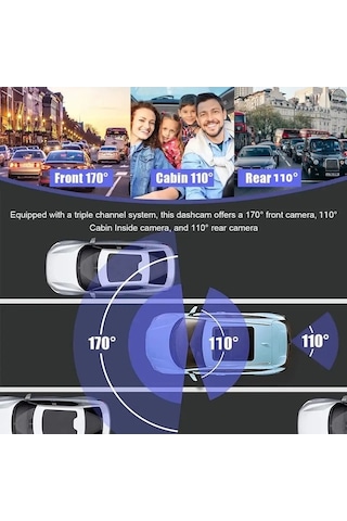 Moly 3 Kamera Dash Cam Ön Arka İç 1080+720+480p 4in Araba Dikiz Aynası Gece Video Kayıt Kamerası