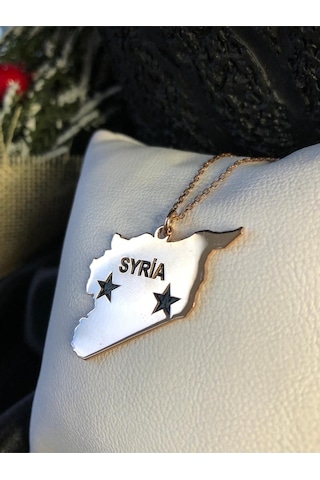 Vog Suriye Syria Haritası Bayrağı Rose Renk 925 Ayar Gümüş Ülke Kolye