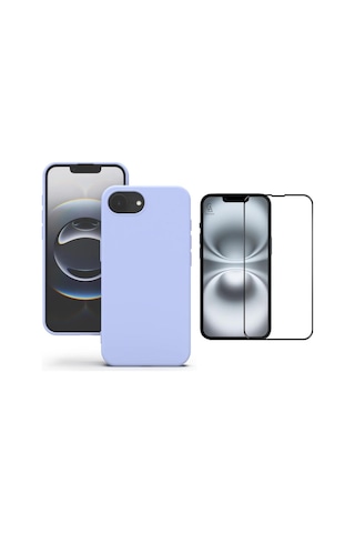 Apple iPhone 17e Uyumlu Içi Kadife Lansman Kılıf Ve 5d Tam Kaplayan Cam Ekran Koruyucu Lila