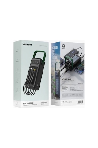 Green Lion Solar Max 50000mah Güneş Panelli Powerbank Siyah Taşınabilir Şarj Cihazları